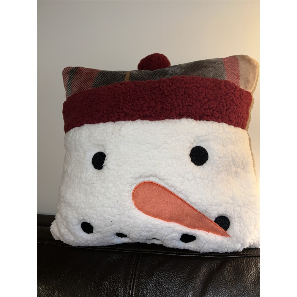 Pillow Cushion Cover Fleece Christmas Snowman  Holiday Decor 16"